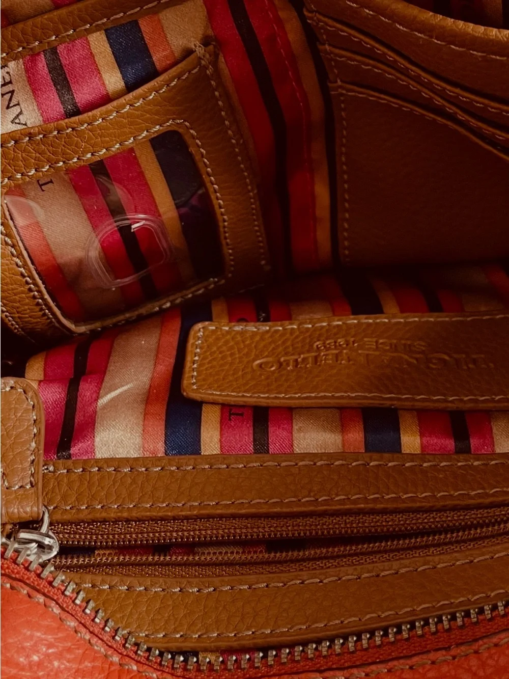 Tignanello Genuine Leather-Two Tone Orange/Fuchsia/Pink Crossbody